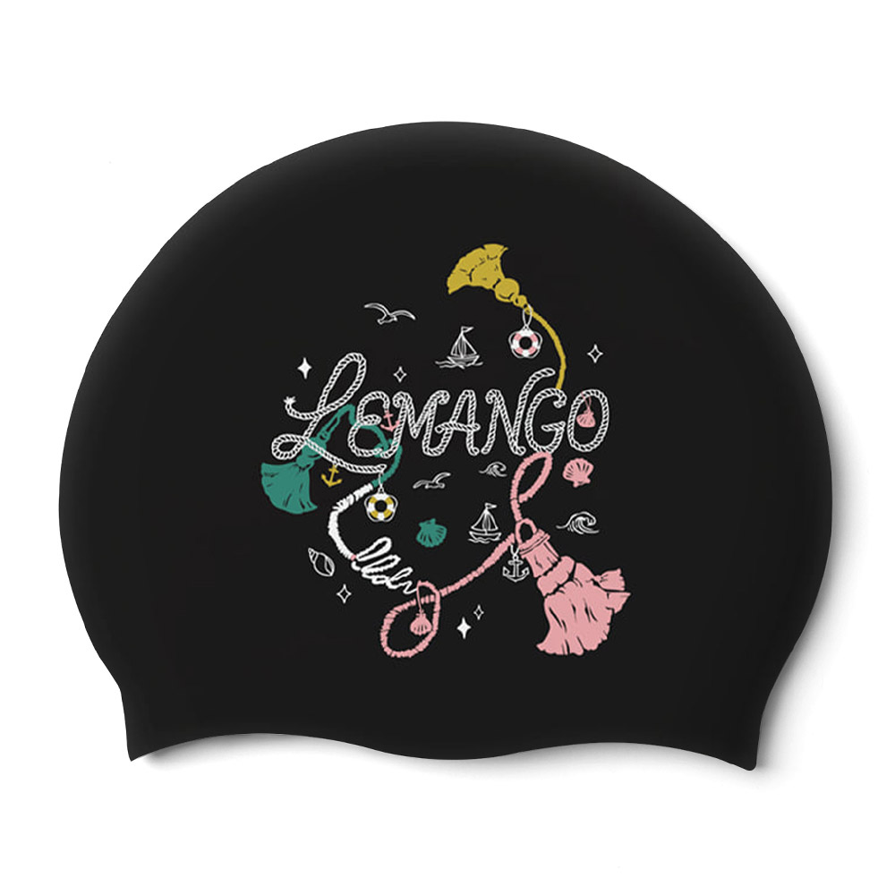 LEMANGO オーシャン スケッチ シリコン スイムキャップ ブラック [LGNSC61006731]