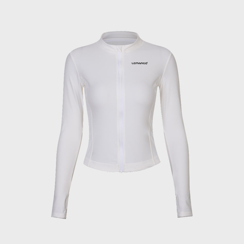 LEMANGO Modern Classic Crop Zip Front rash guard white [LSWRG63296318 Women's Beachwear] 디테일