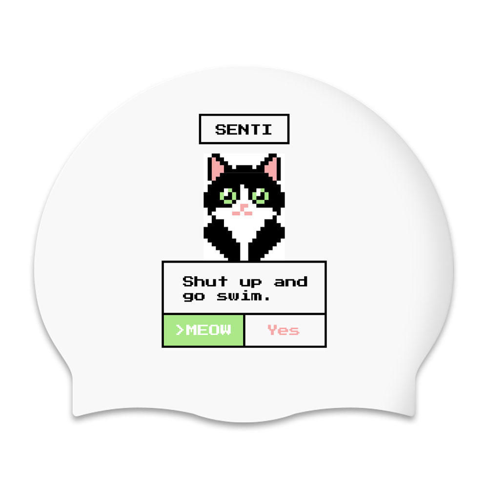 SENTI Go Swim Cat Silicone Swim Cap white [SC-2648] 상품컷