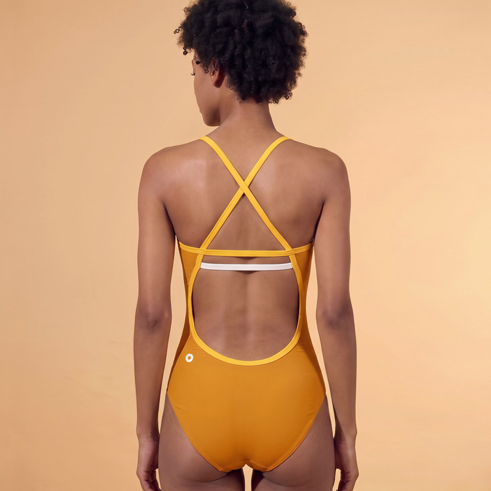 Two-Tone Double Line Back Swimsuit mustard