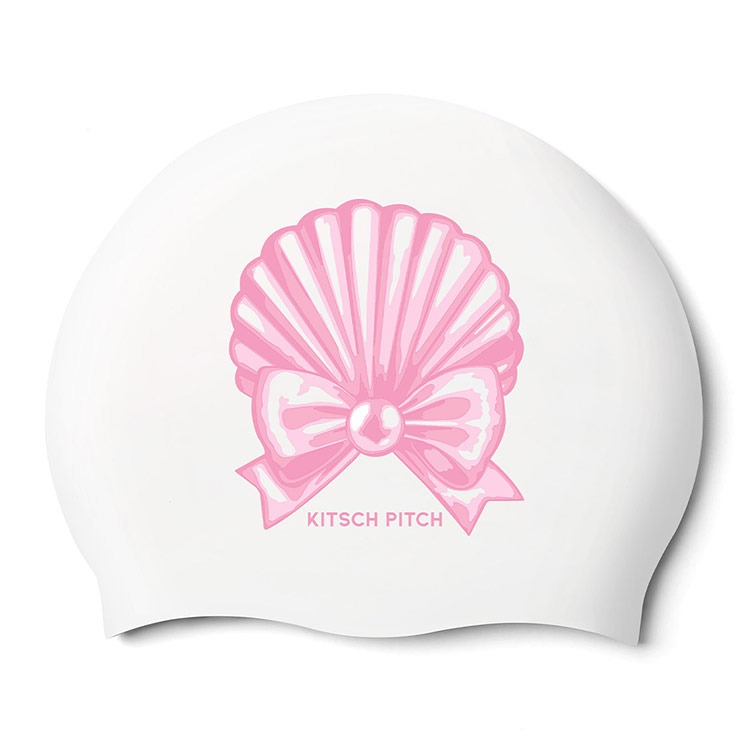 KITSCH PITCH Pearl Ribbon Shell Silicone Swim Cap Pink [KF2USC002] 상품컷