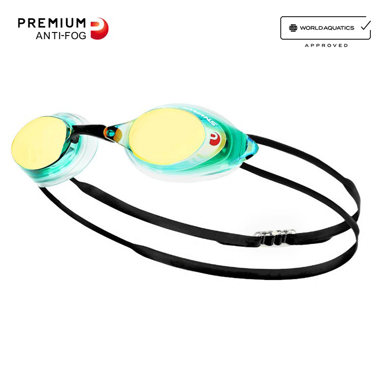 SWANS SRX Premium Antifog Mirrored Goggles Green Orange [SRX-M PAF (GOR) World Aquatics Approved]