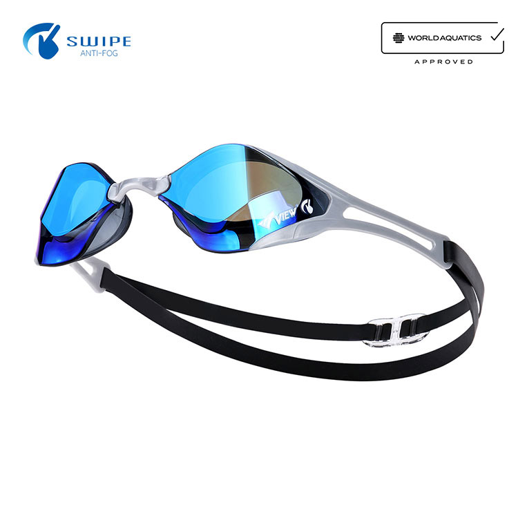 VIEW BladeF Zero Swipe Antifog Mirrored Non-Cushioned Goggles Smoke Blue [V128SAM(SKBL) World Aquatics Approved]