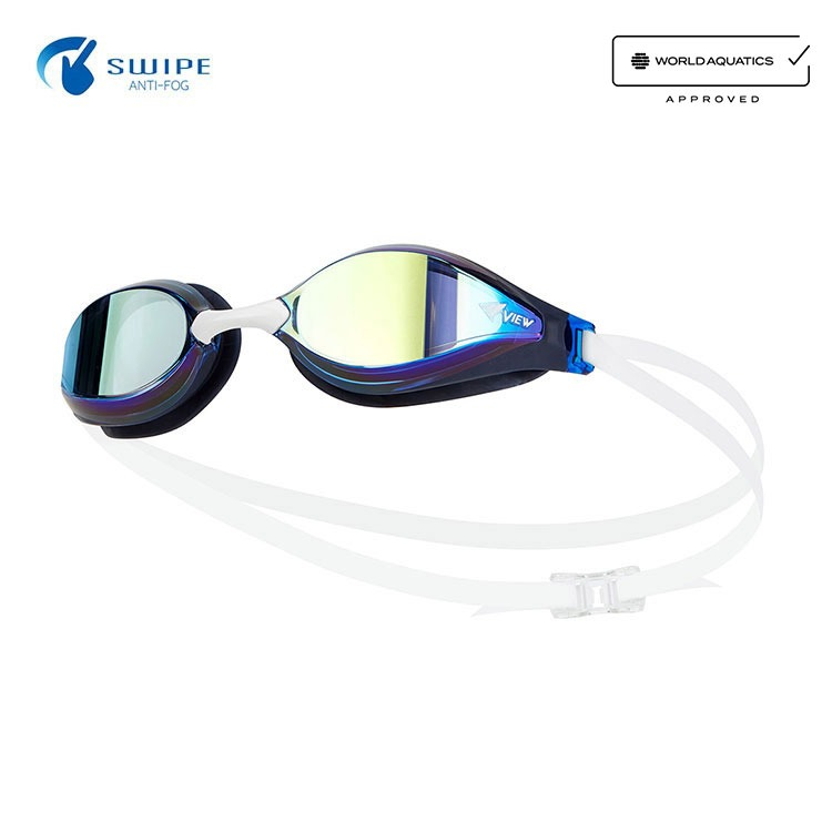 VIEW Aile Flexible Fit Swipe Antifog Mirrored Goggles Blue Yellow [V240ASAM (BLY)World Aquatics Approved]