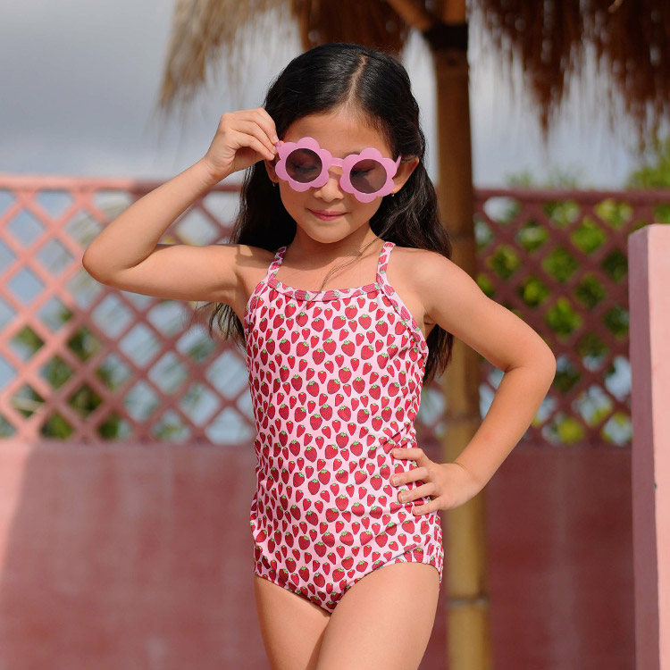 LEMANGO Kids Very Berry Strawberry Veil Rose Open Back Swimsuit Veiled Rose [LSGON10002268 Girls] 상품컷