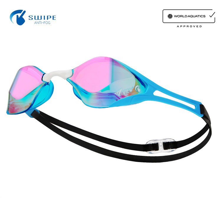 VIEW BladeF Zero Swipe Antifog Mirrored Non-Cushioned Goggles Sky Blue [V128SAM(AMP) World Aquatics Approved]