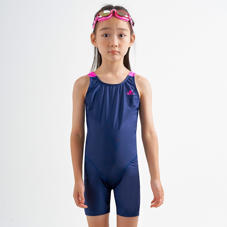 SENTI Kids Modern Basic Y-Back Kneesuit Swimsuit Navy Pink [WJDT-21B701 (NY/PK) Girls] 상품컷
