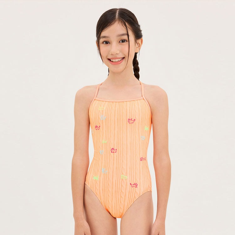 HOOG Kids Perfume Ribbon Cross X-Back Swimsuit Orange Sweater [GXA426] 상품컷