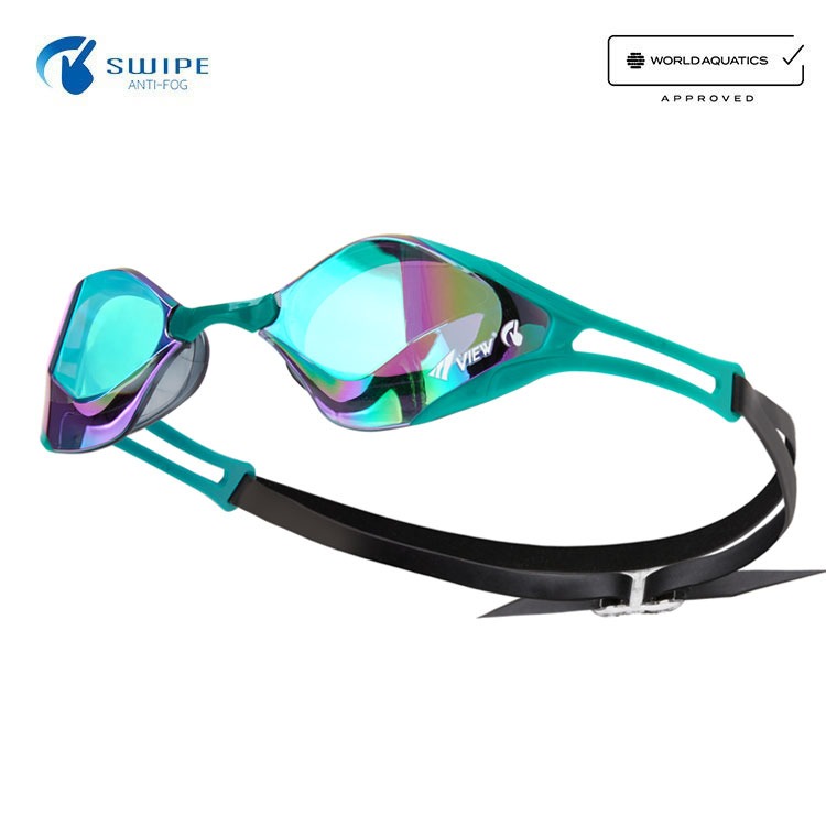 VIEW BladeF Zero Swipe Antifog Mirrored Non-Cushioned Goggles Smoke Emerald [V128SAM(SKEM) World Aquatics Approved]
