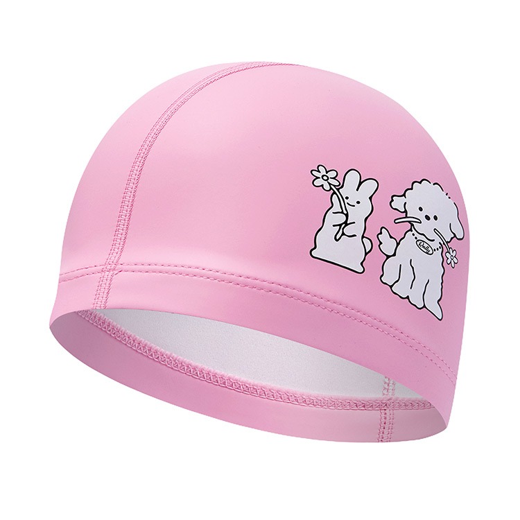 RALLY Kids Rabbit and Puppy PU Coated Swim Cap Pink PRKC923 PNK