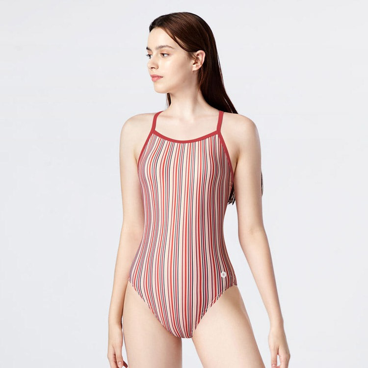 ADDIBLE Women's Stripe V-Back Swimsuit Cocktail Red [ASWRE024] 디테일
