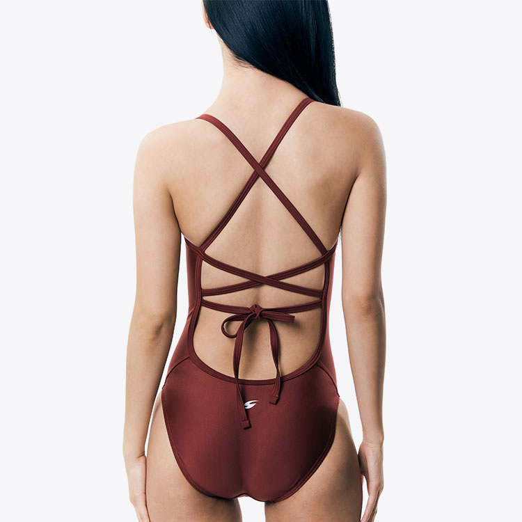 SENTI Women's Palette Double Cross Tie Back Swimsuit Burgundy [WSM-2301 (BG/BG)] 디테일