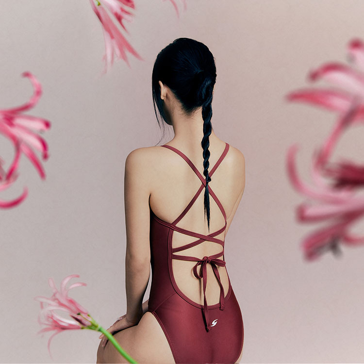 SENTI Women's Palette Double Cross Tie Back Swimsuit Burgundy [WSM-2301 (BG/BG)] 디테일