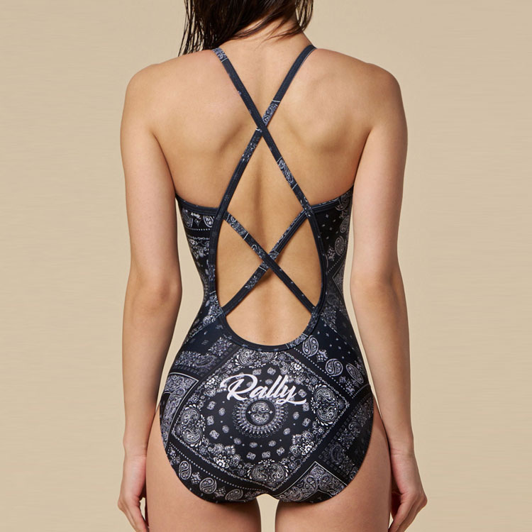 RALLY Women's Paisley Double Strap X-Back Swimsuit Black [OSLA642(BLK)] 디테일