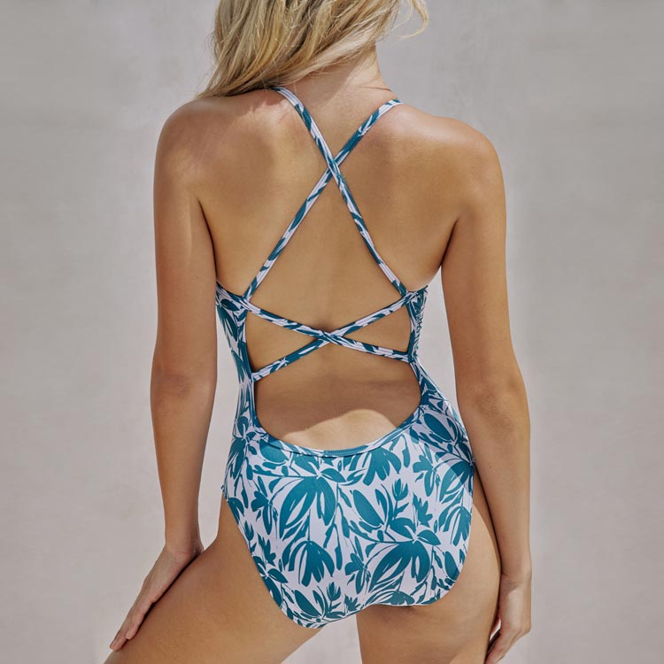 SENTI Women's Ready For Holiday Tuscana Cross Back Swimsuit Turquoise [WSH-24004 (TQ)] 디테일