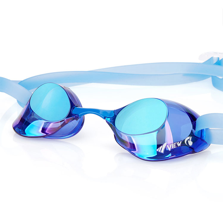 VIEW Blade Swipe Antifog Mirrored Non-Cushioned Goggles Blue [V121SAM (CBLBL) World Aquatics Approved] 디테일