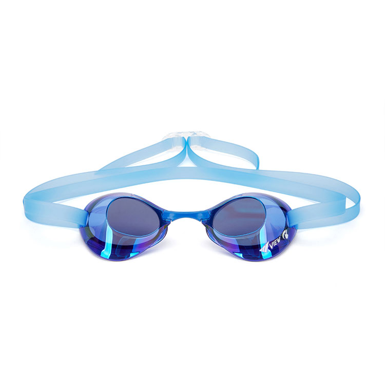 VIEW Blade Swipe Antifog Mirrored Non-Cushioned Goggles Blue [V121SAM (CBLBL) World Aquatics Approved] 디테일