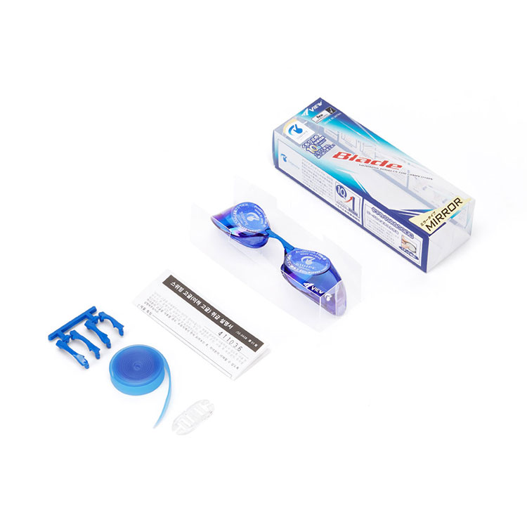 VIEW Blade Swipe Antifog Mirrored Non-Cushioned Goggles Blue [V121SAM (CBLBL) World Aquatics Approved] 디테일