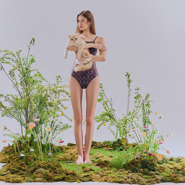 HOOG レディース Rococo ハイネック ミディアムカットUX-バック水着 カプチーノ [WSA2186 フィットネス水着 おしゃれ] 디테일