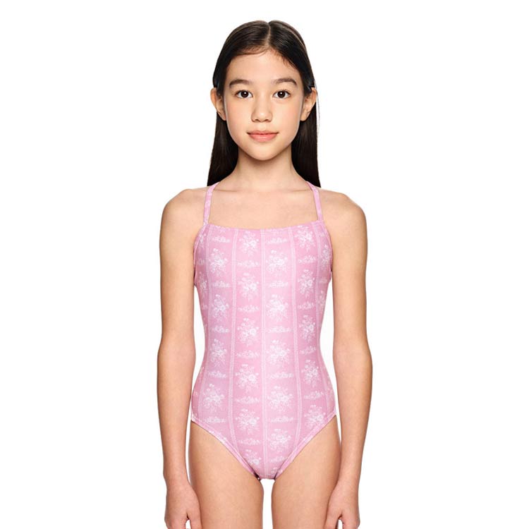 HOOG Kids Rococo Ribbon Cross X-Back Swimsuit Light Pink [GXA420 Girls Swimsuit ] 디테일