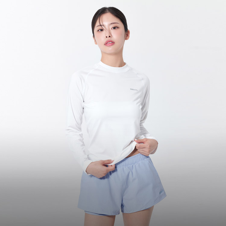 SENTI Women's Summer Club Cassical Standard Fit Rash Guard Swimsuit White [SAR-ARW01 (WH) Beachwear ] 디테일