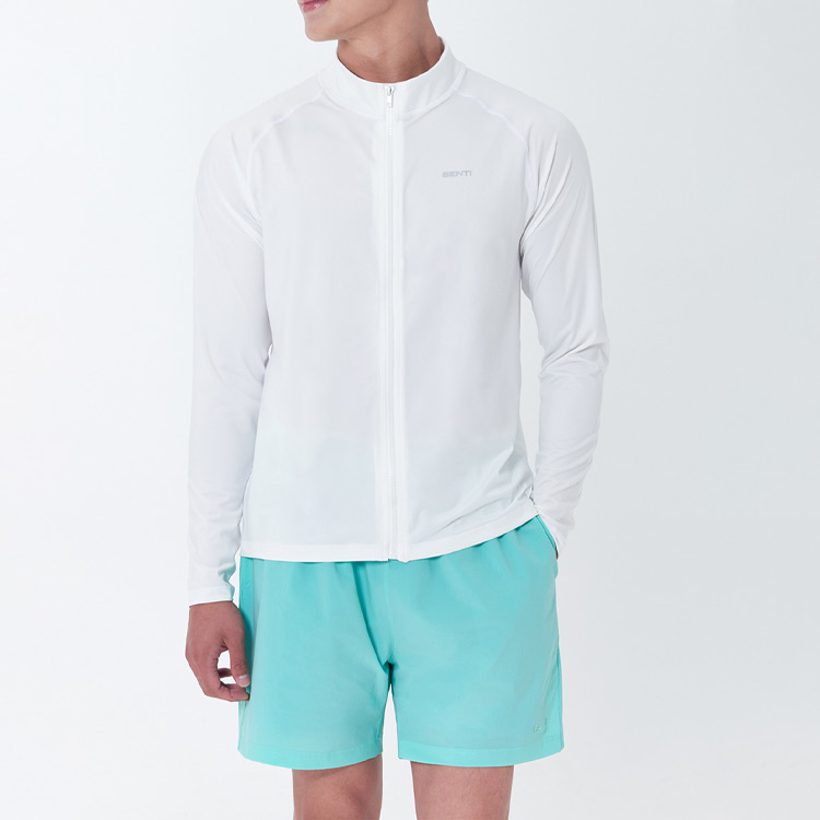 SENTI Men's Summer Club Classic Relax Fit Zip-up Rash Guard Swimsuit White [SAR-ARM21 (WH)] 디테일