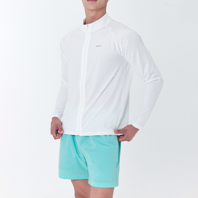 SENTI Men's Summer Club Classic Relax Fit Zip-up Rash Guard Swimsuit White [SAR-ARM21 (WH)] 디테일