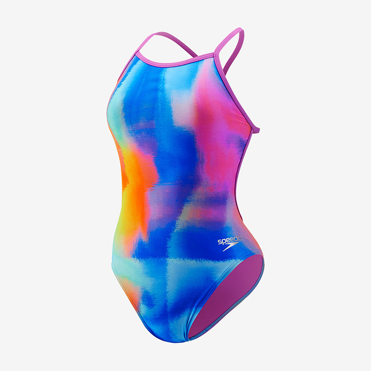 SPEEDO Women's Eco Endurance Allover Digital V-Back Swimsuit Black Pink [8-1284317366 Bathing Suit] 디테일