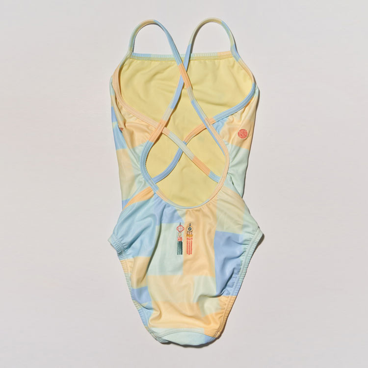 HOOG Kids Perfume Double Strap X-Back Swimsuit Yellow Bojagi [GXA434] 디테일