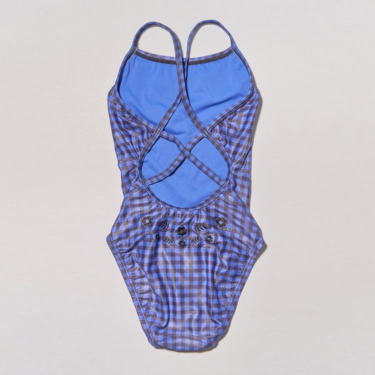 HOOG キッズ Perfume Double Strap X-バック水着 コバルトギンガム [GXA429 ガールズ トレーニング] 디테일