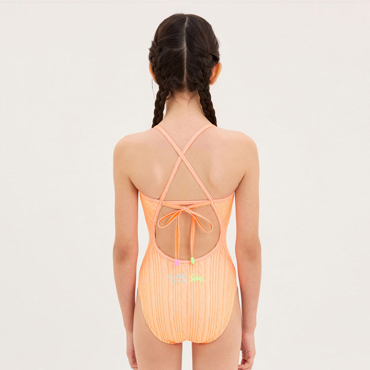 HOOG Kids Perfume Ribbon Cross X-Back Swimsuit Orange Sweater [GXA426] 디테일