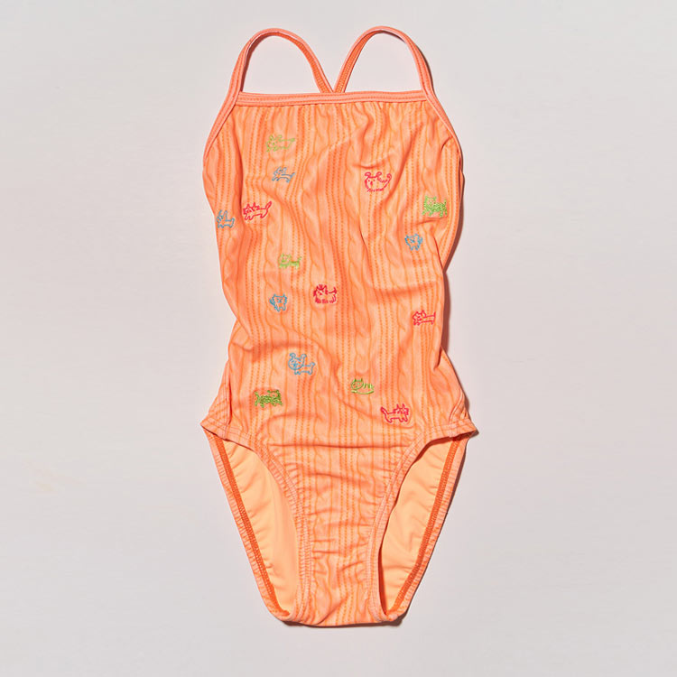 HOOG Kids Perfume Ribbon Cross X-Back Swimsuit Orange Sweater [GXA426] 디테일