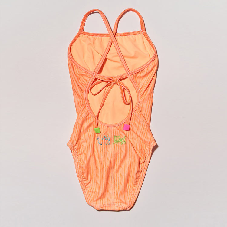 HOOG Kids Perfume Ribbon Cross X-Back Swimsuit Orange Sweater [GXA426] 디테일