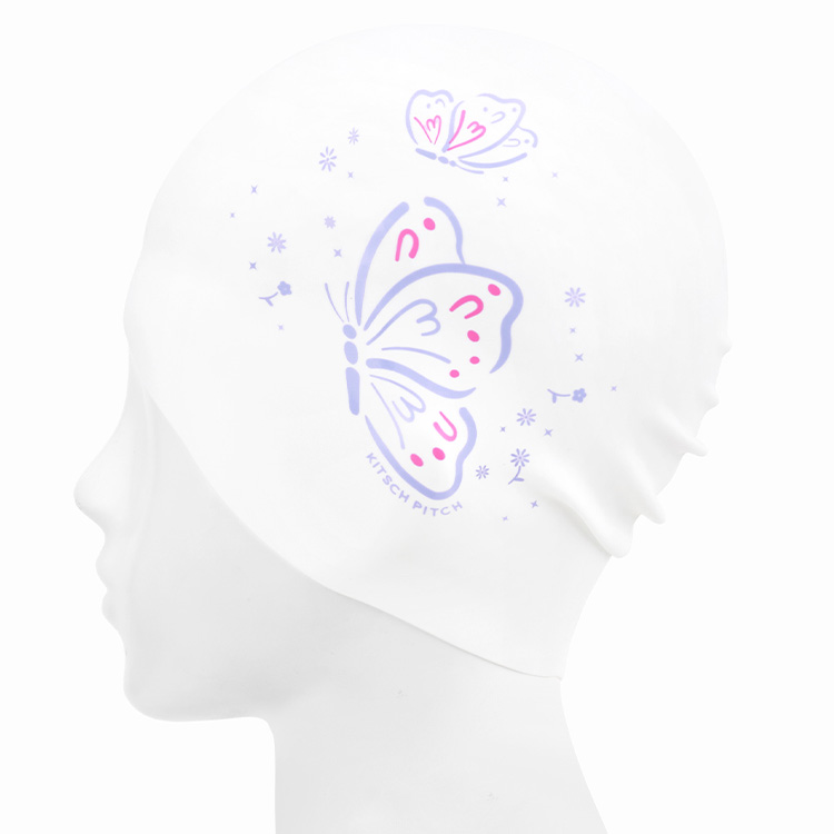 KITSCH PITCH Butterfly Dream シリコン スイムキャップ ホワイト [KPE1CS025 (WHT) 水泳帽] 디테일
