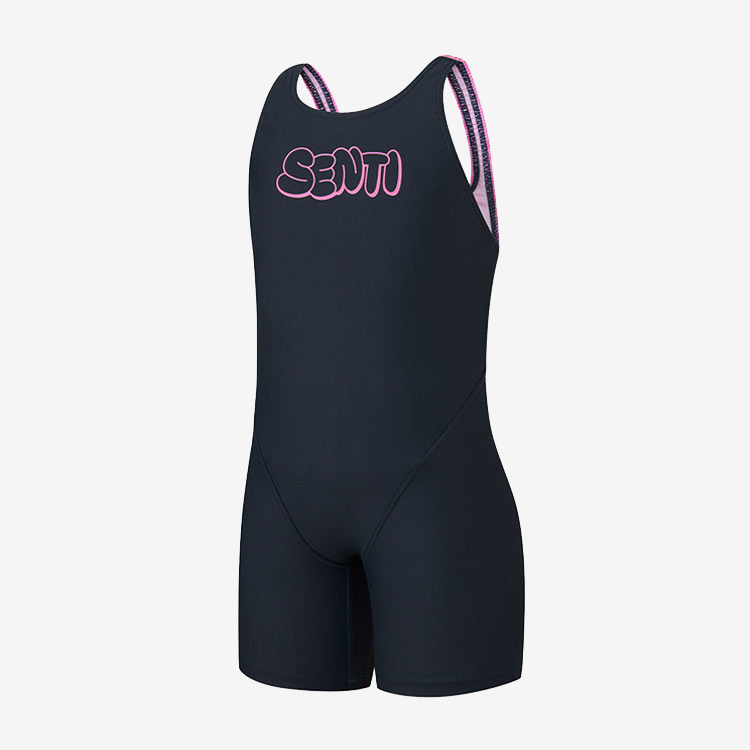 SENTI Kids Essential Basic Bubble Kneesuit Swimsuit Navy Pink [WJDT-B102 Girl's Swimsuit] 디테일