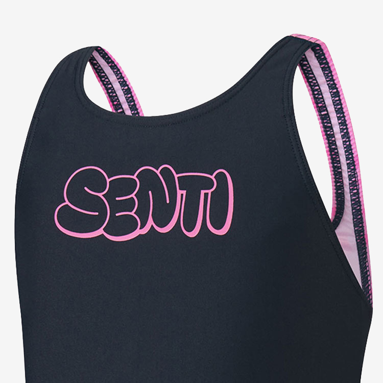 SENTI Kids Essential Basic Bubble Kneesuit Swimsuit Navy Pink [WJDT-B102 Girl's Swimsuit] 디테일