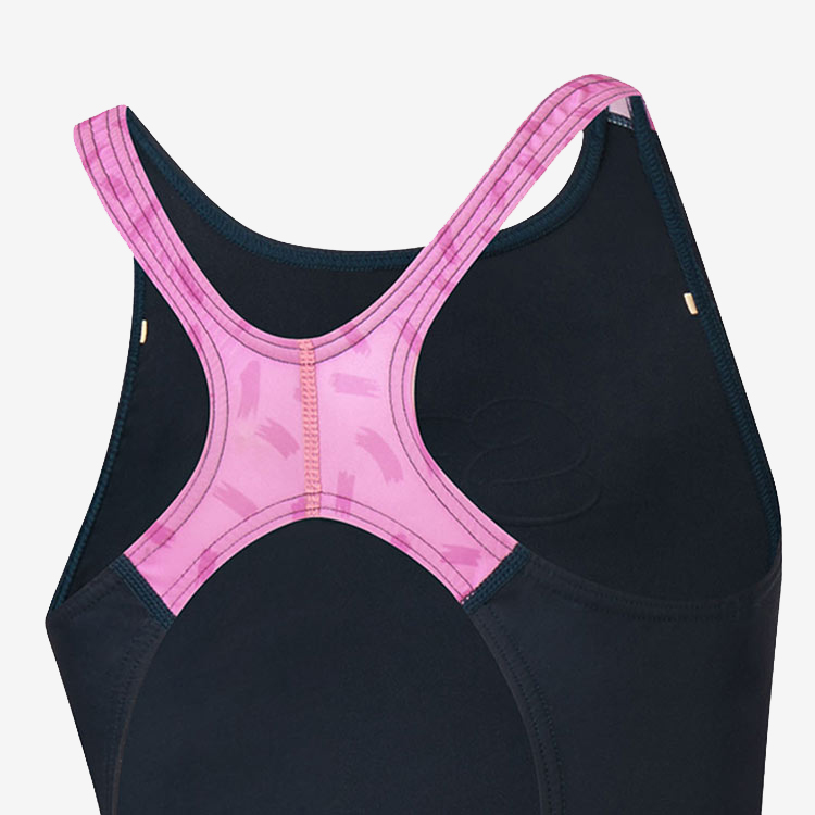 SENTI Kids Essential Basic Bubble Kneesuit Swimsuit Navy Pink [WJDT-B102 Girl's Swimsuit] 디테일