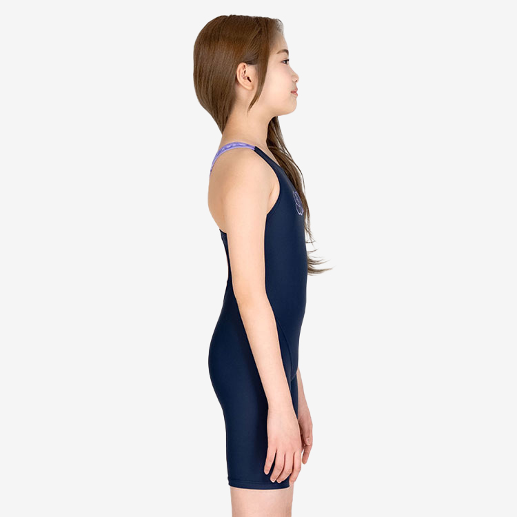 SENTI Kids Essential Basic Bubble Kneesuit Swimsuit Navy Purple [WJDT-B103 Girl's Swimsuit] 디테일
