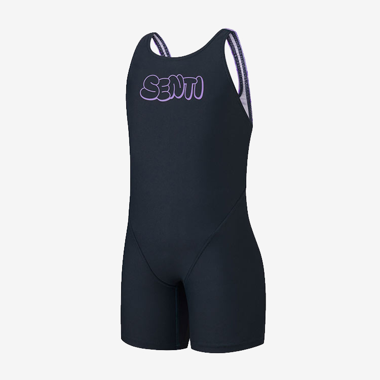 SENTI Kids Essential Basic Bubble Kneesuit Swimsuit Navy Purple [WJDT-B103 Girl's Swimsuit] 디테일