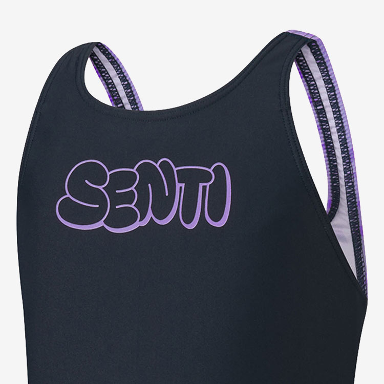 SENTI Kids Essential Basic Bubble Kneesuit Swimsuit Navy Purple [WJDT-B103 Girl's Swimsuit] 디테일