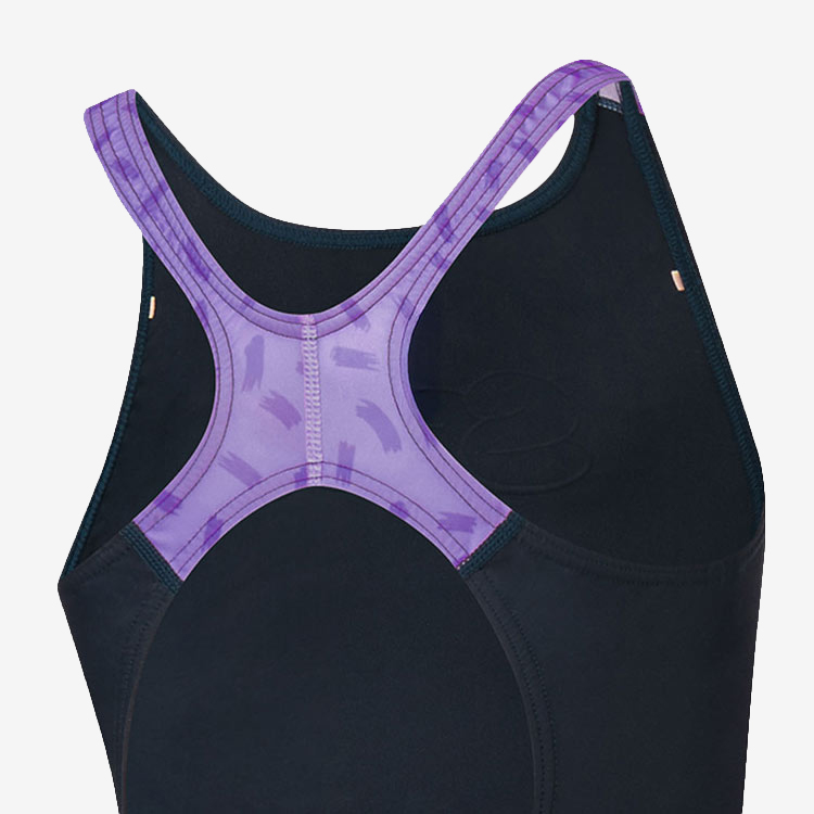 SENTI Kids Essential Basic Bubble Kneesuit Swimsuit Navy Purple [WJDT-B103 Girl's Swimsuit] 디테일