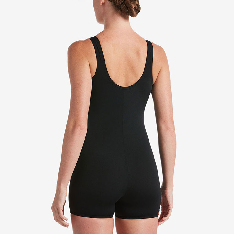 NIKE SWIM Women's Poly Solid U Back Legsuit Swimsuit Black [NESS7068-001 Embroidery Logo ] 디테일