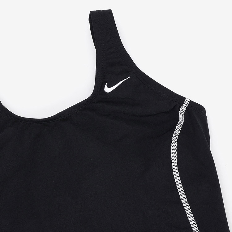 NIKE SWIM Women's Poly Solid U Back Legsuit Swimsuit Black [NESS7068-001 Embroidery Logo ] 디테일