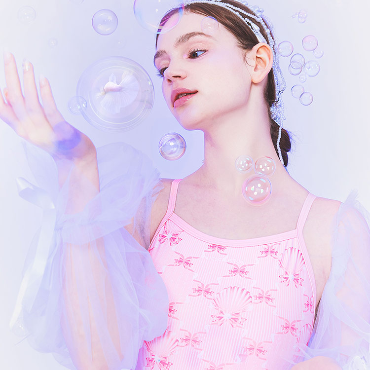 KITSCH PITCH Shell Top Ribbon Double Cross Back Swimsuit Pink [KF2LST003 Women's] 디테일