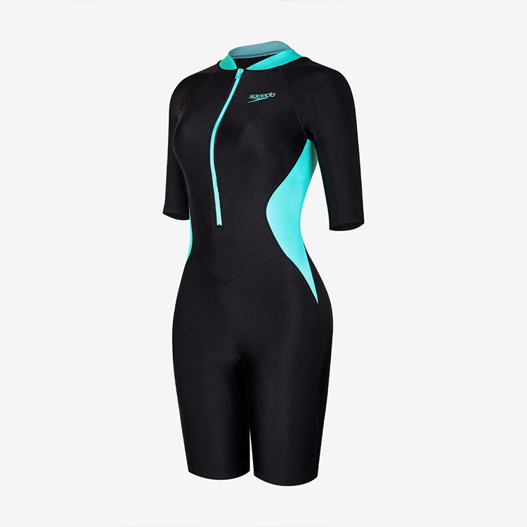 SPEEDO レディース Zipper Front ハイネック ハーフスーツ水着 ブラック Asianfit [8-00325216252]