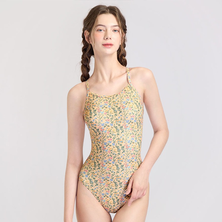 ADDIBLE レディース Flower Garden V-バック水着 パステルイエロー [ASWYE038 フィットネス水着 おしゃれ] 상품컷