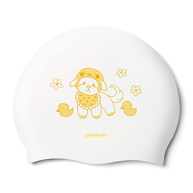 PHOENIX Puppy and Ducks シリコンキャップ 水泳帽 ホワイト [PCS-03 Puppy and Ducks (White)] 상품컷