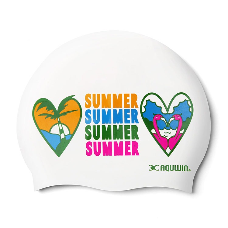 AQUWIN Love Summer シリコン スイムキャップ ホワイト [SP 러브 썸머 WHITE 水泳帽] 상품컷