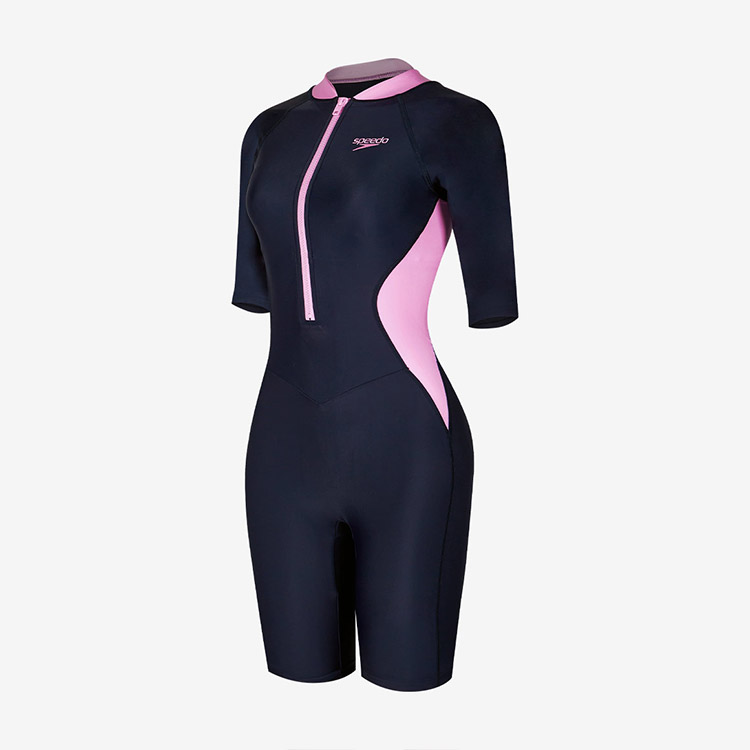 SPEEDO レディース Zipper Front ハイネック ハーフスーツ水着 ネイビー Asianfit [8-00325216937] 상품컷
