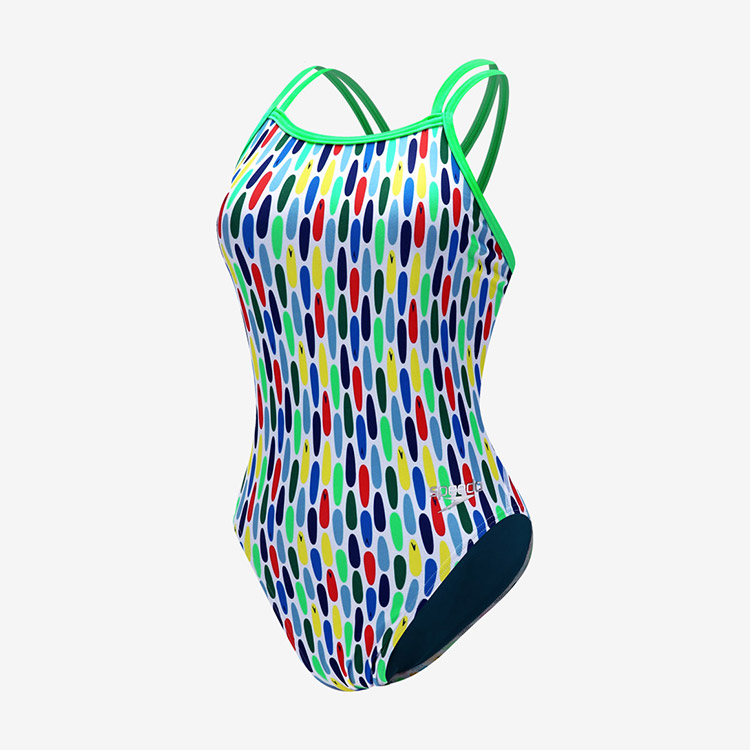 SPEEDO レディース Eco Endurance Allover Starバック水着 グリーン ホワイト [8-1284215172 トレーニング] 상품컷